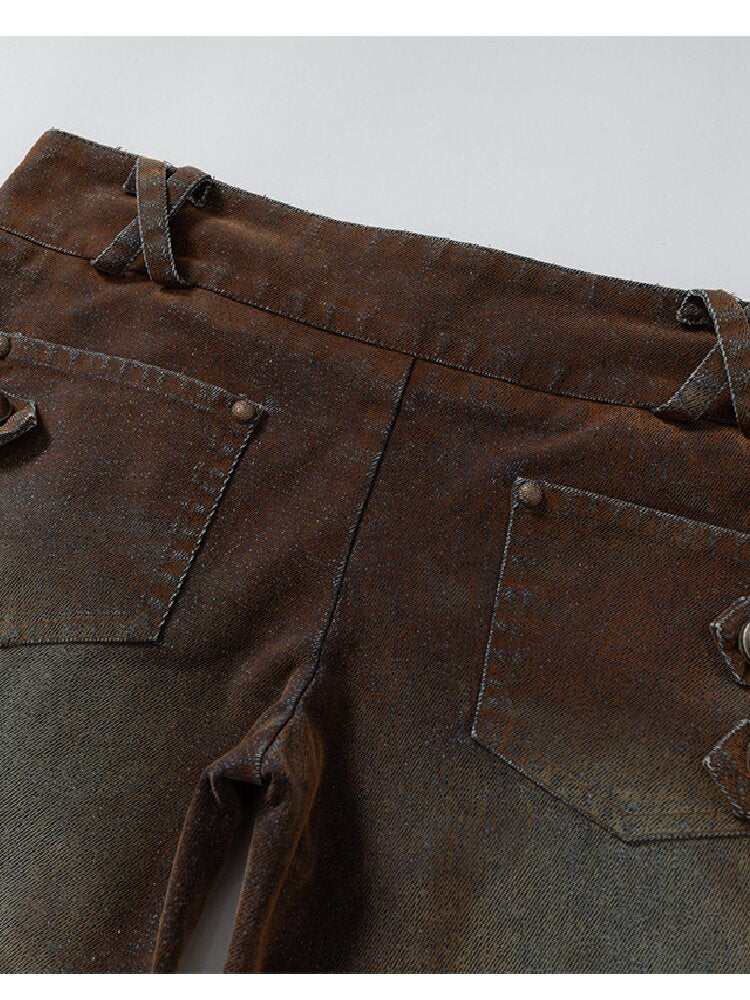 Distressed Pleated Low Rise Jeans【s0000019152】