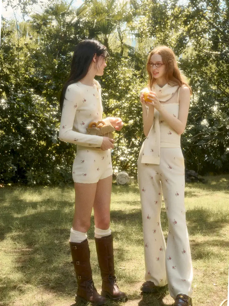 Floral Print “Mix & Match” Sweet Floral Knit Top【s0000014324】