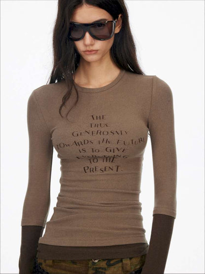 Fake Two-Piece Letter Print Slim Long-Sleeve T-Shirt【s0000014874】