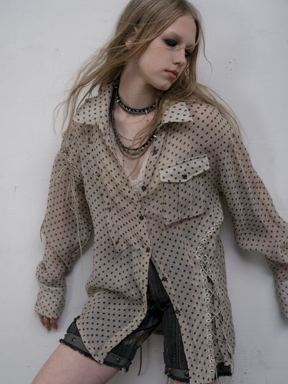 Polka dot plaid sun loose shirt【s0000012622】