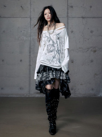 One-shoulder long-sleeved T-shirt【s0000013468】