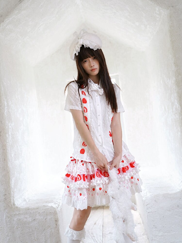 Cake Print Lace Bow Short Skirt【s0000018539】