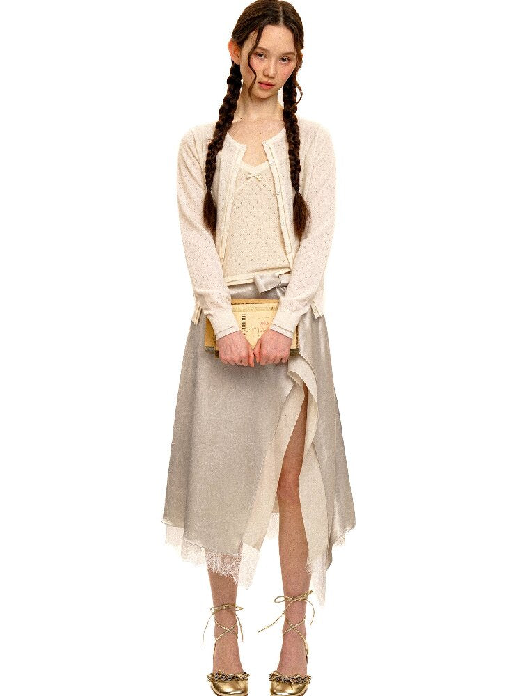 Breathable Lace Knit Top Skirt Set【s0000017442】