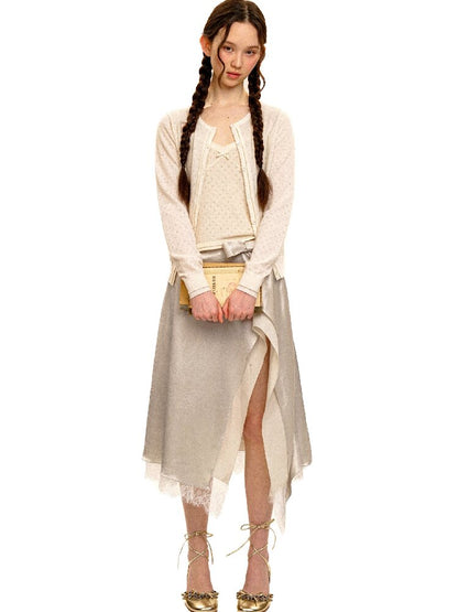 Breathable Lace Knit Top Skirt Set【s0000017442】