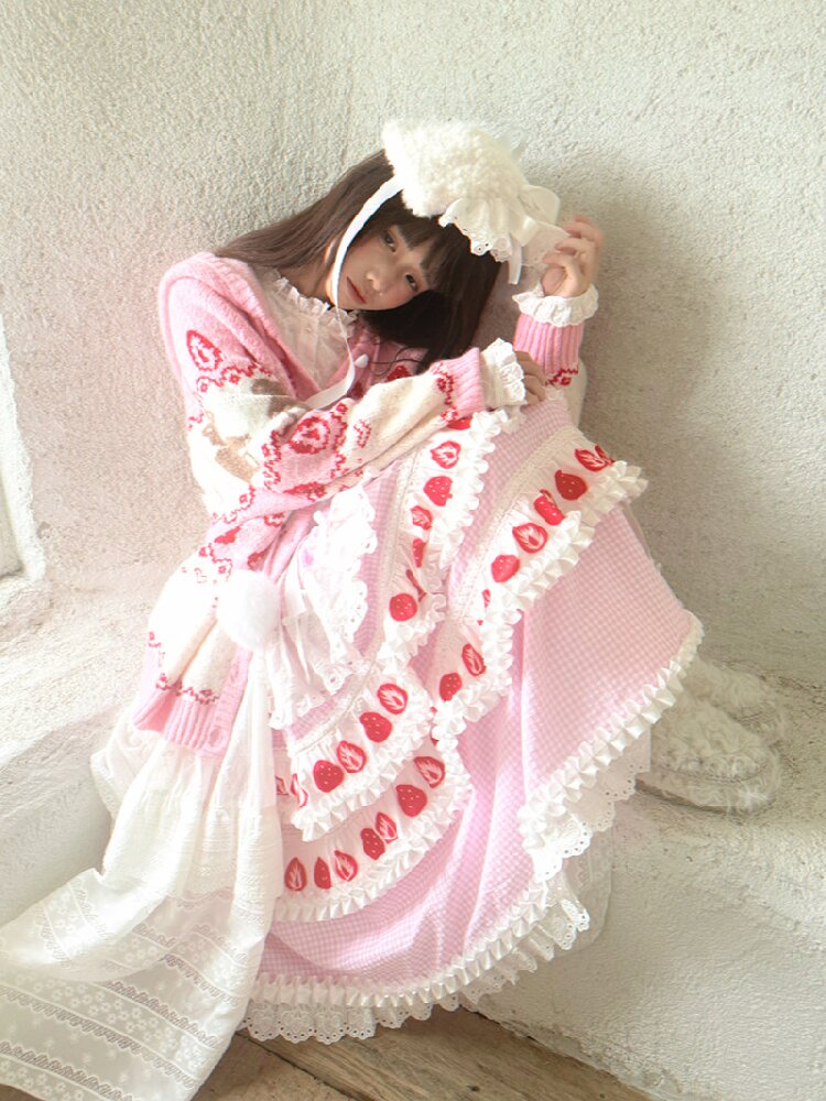 Cake Print Cut-Out Lace Bow Skirt【s0000018542】