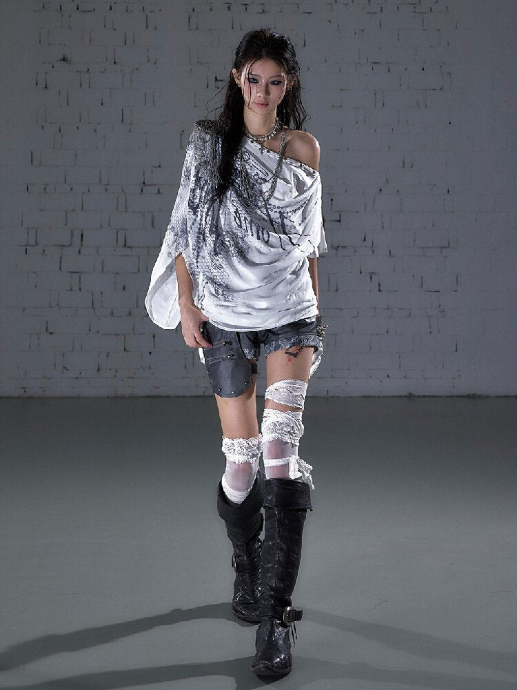Print Chiffon Swing Collar T-Shirt【s0000016209】