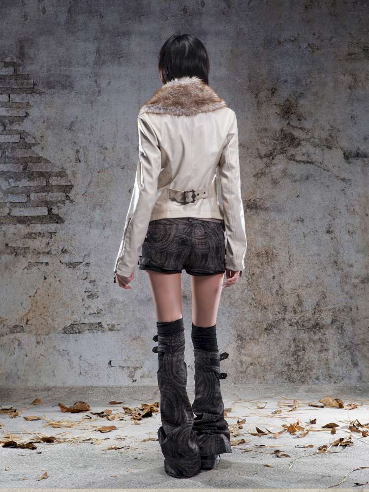 Fur Collar Stylish Slim-Fit Leather Jacket【s0000014481】