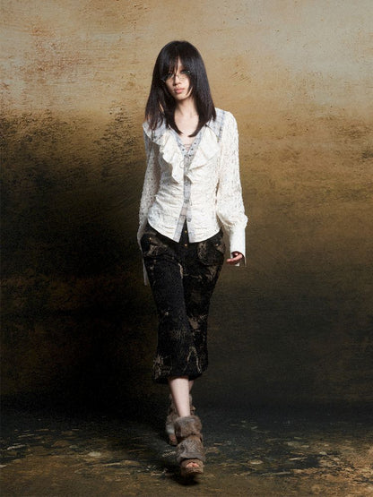 Ruffle Double Layer Collar Slim Shirt【s0000011814】