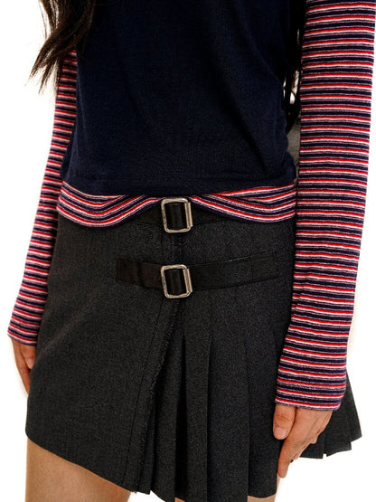Tencel Wool Stripe Contrast T-Shirt【s0000016417】