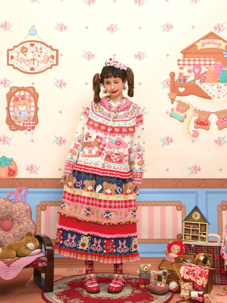 Red Pink Mink Wool Rabbit Cardigan【s0000015572】