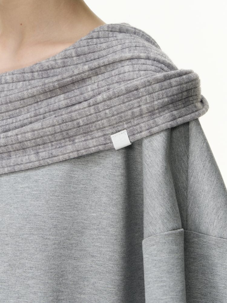 Ramped shoulder one-line collar loose pullover【s0000013735】