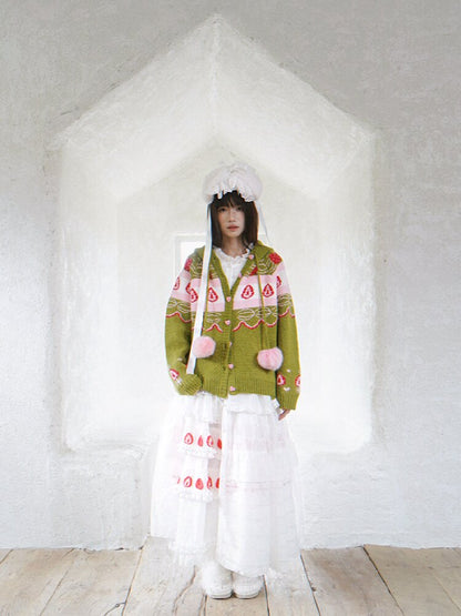 Strawberry Matcha Fair Isle Cardigan【s0000018535】