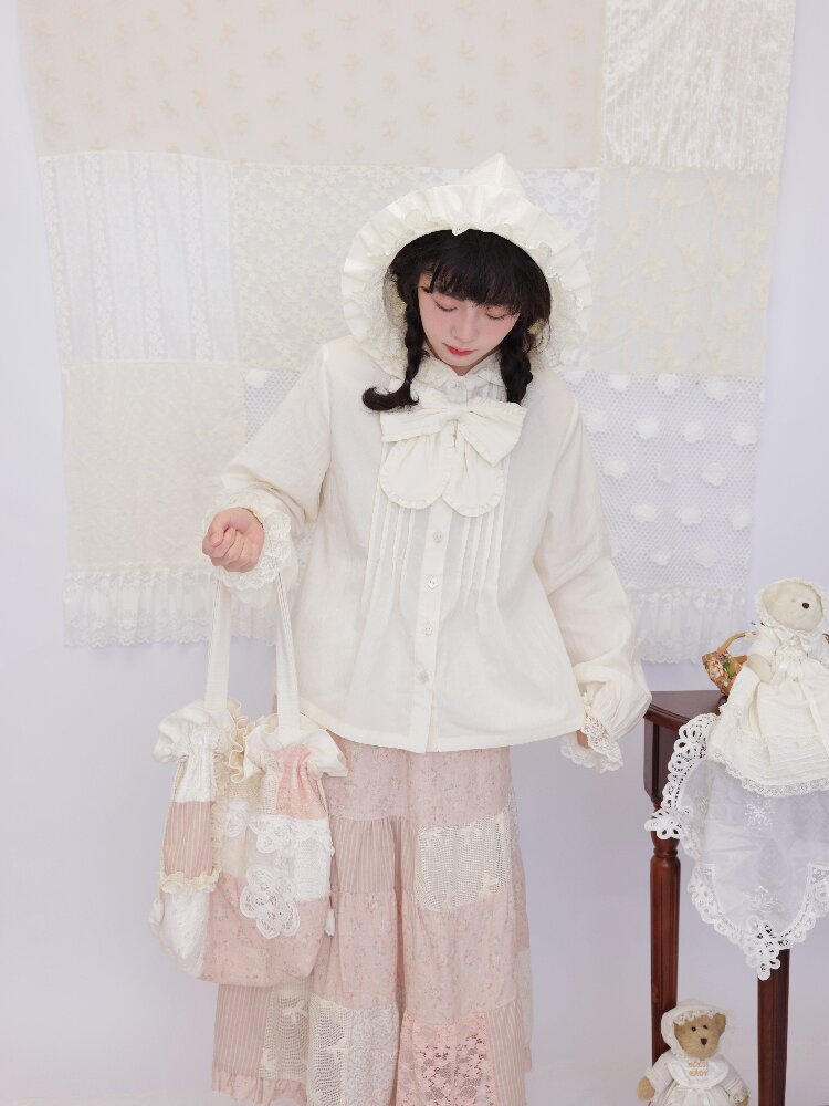 Lace Detachable Bow Pleated Shirt【s0000016501】