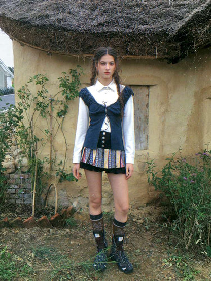 Blue Plaid Polka Dot Long Shirt【s0000014902】