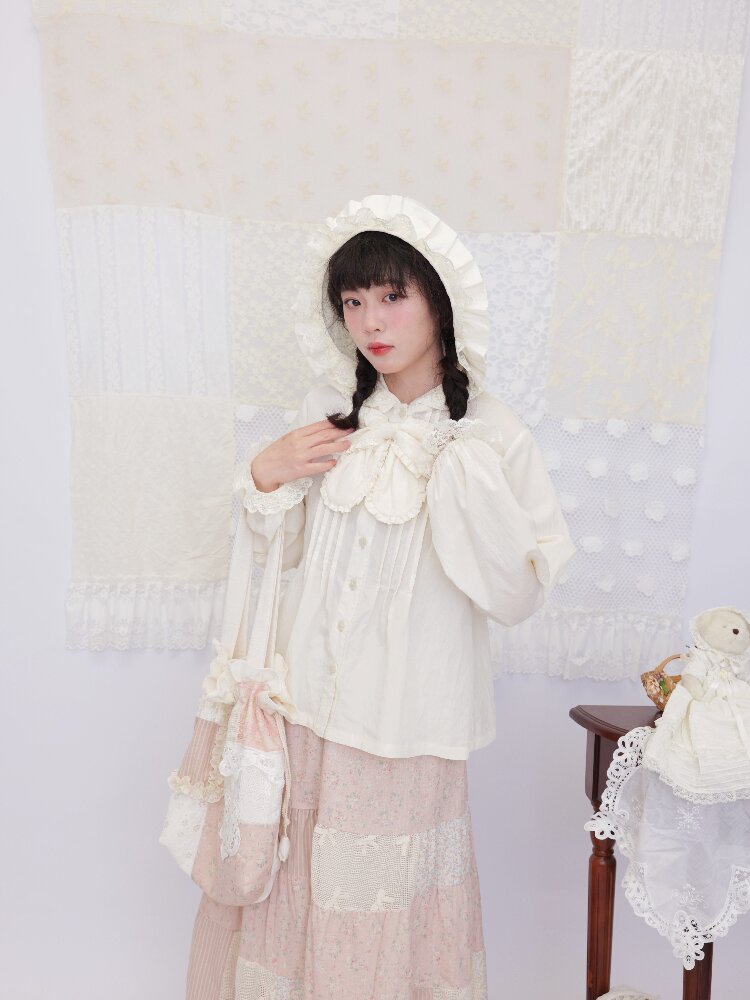 Lace Detachable Bow Pleated Shirt【s0000016501】