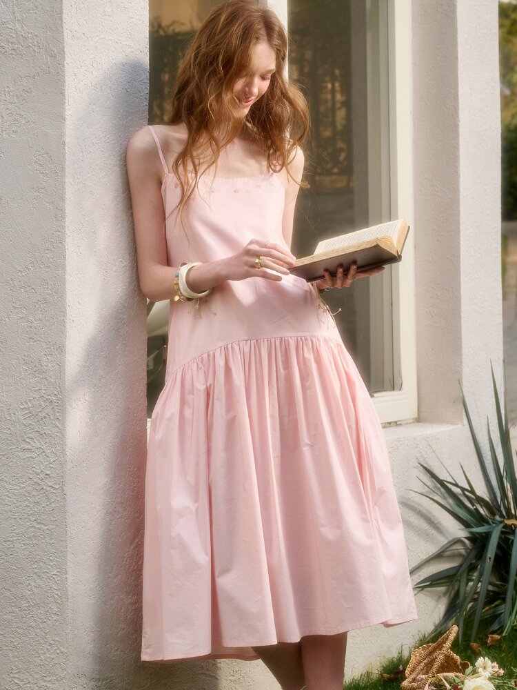 Pink Cotton Embroidered Shirt Dress【s0000015620】