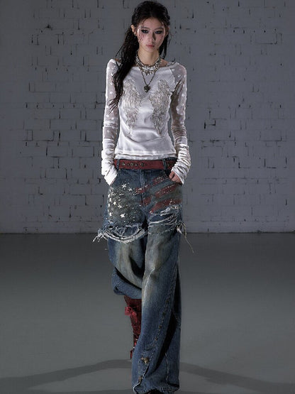 Baroque Wings Embroidered Slim Shirt【s0000015939】