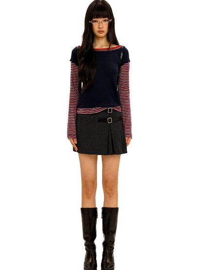 Tencel Wool Stripe Contrast T-Shirt【s0000016417】