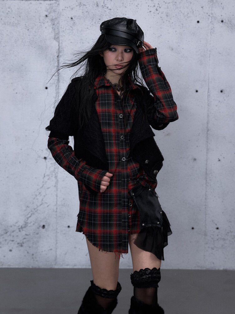 Check Knit Fake Two Piece Shirt【s0000015547】