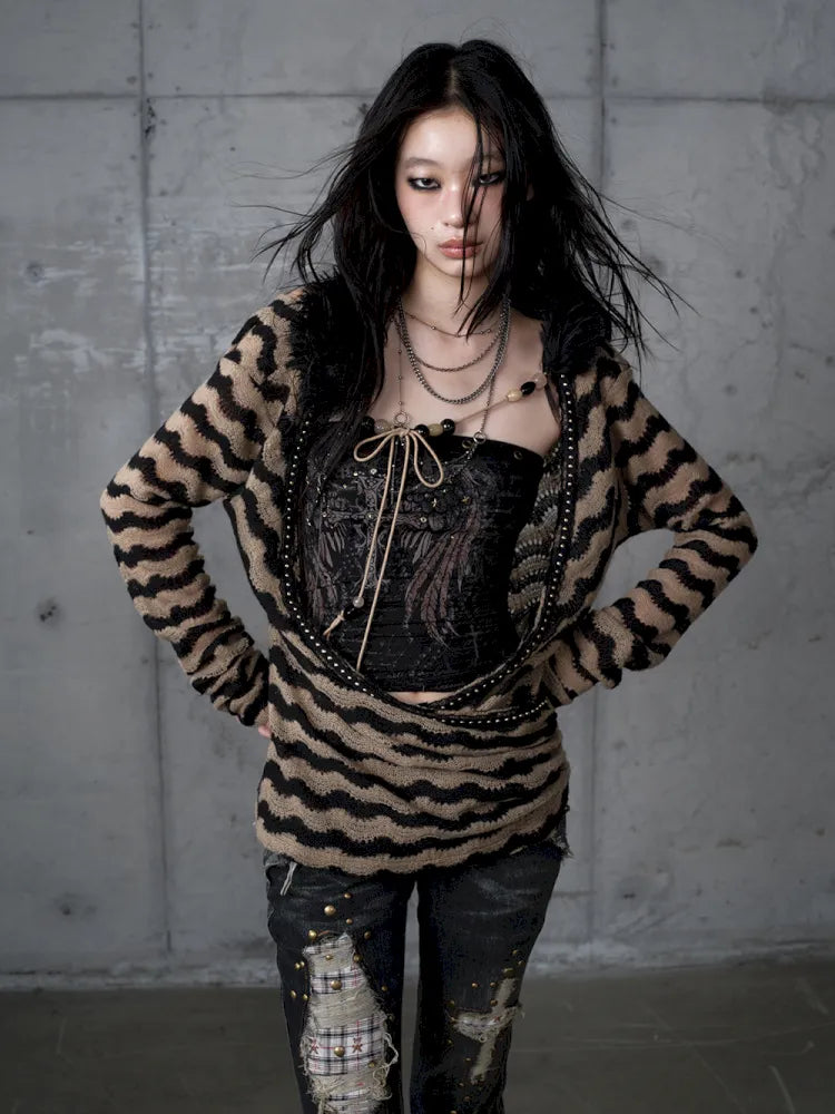 Two-Piece Set Striped Knit Top【s0000013953】