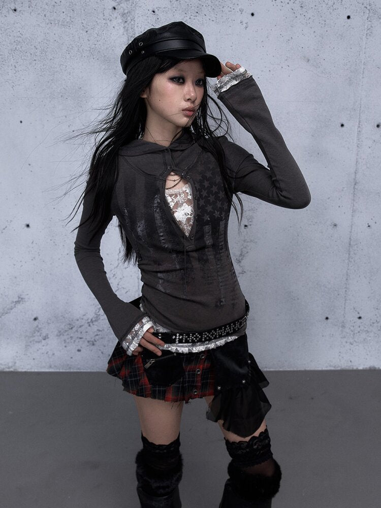 Lace Patchwork Hooded T-shirt【s0000015544】