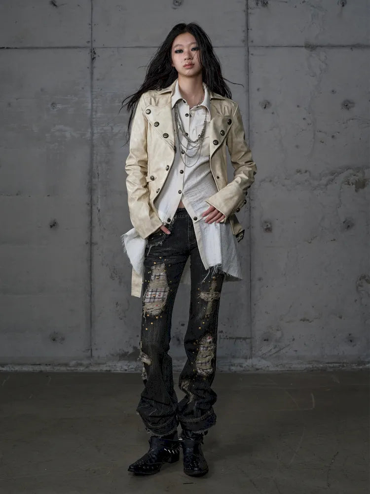 Distressed Straight-Leg Slim-Fit Jeans【s0000013946】