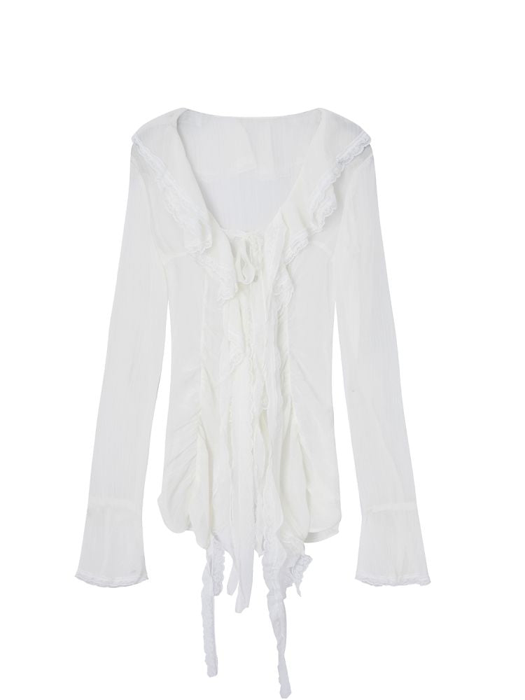 Original Textured Sheer Chiffon Blouse【s0000013908】
