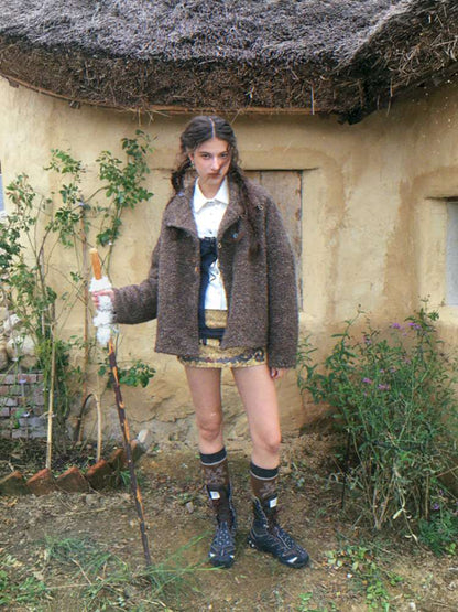 Brown Woolen Loose Button Coat【s0000014896】