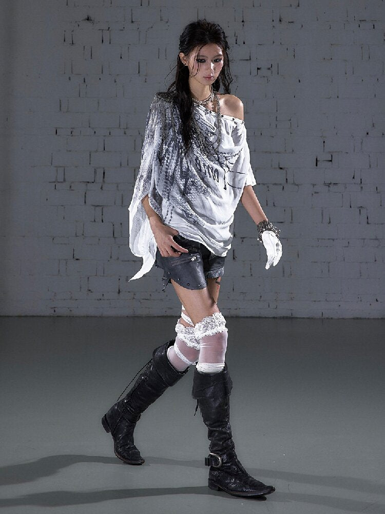 Print Chiffon Swing Collar T-Shirt【s0000016209】