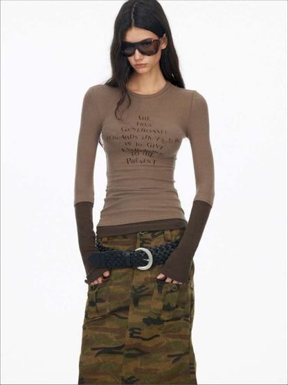 Fake Two-Piece Letter Print Slim Long-Sleeve T-Shirt【s0000014874】