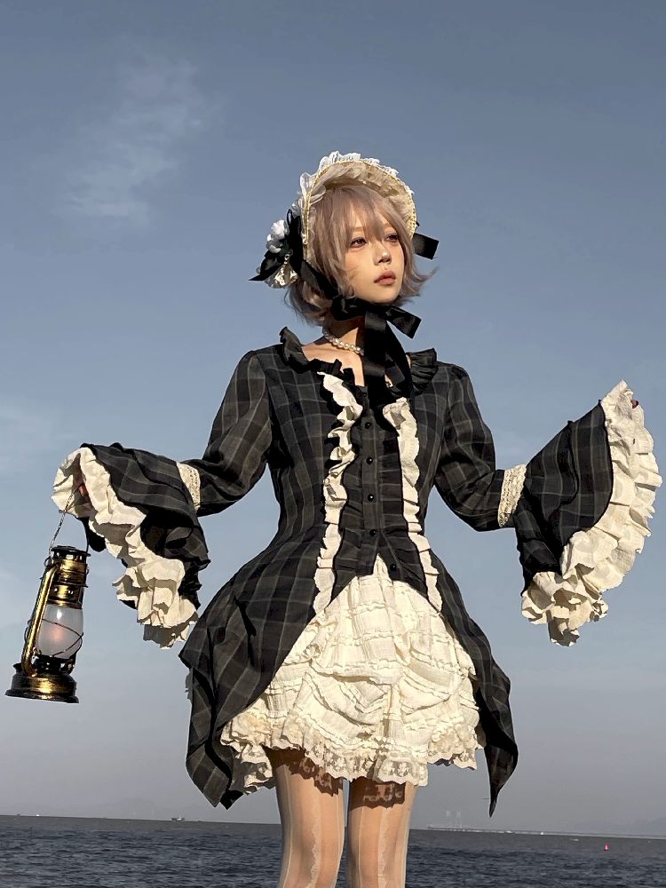 레이스 ji 슬리브 도베 테일 불규칙한 셔츠 [S0000011340]