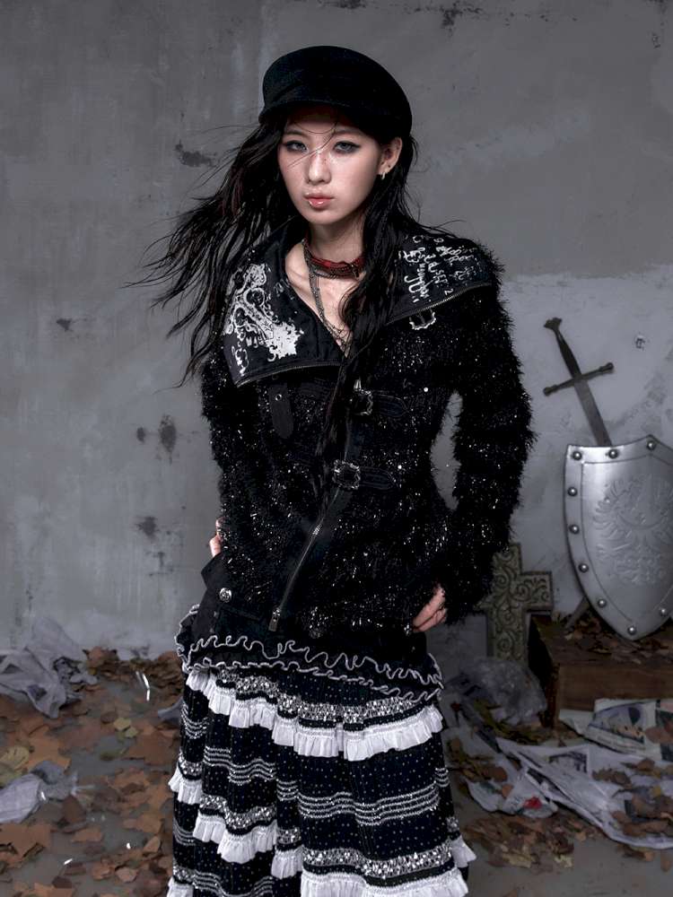 Leather Print Collared Coat【s0000014468】