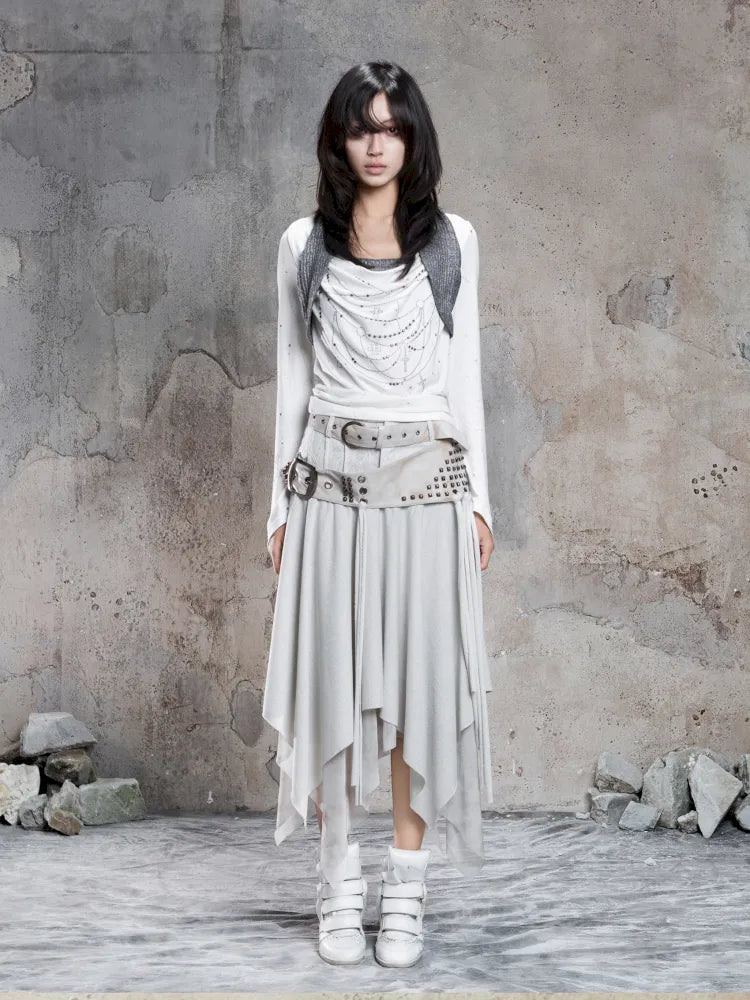 Asymmetrical faux two-piece long-sleeve knit top【s0000014134】