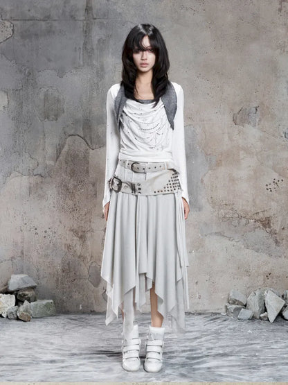 Asymmetrical faux two-piece long-sleeve knit top【s0000014134】
