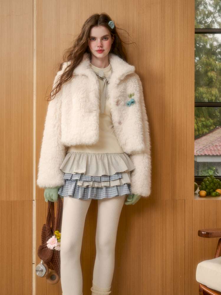 Organic Cotton Lake Blue Spliced Pleated Skirt【s0000014889】