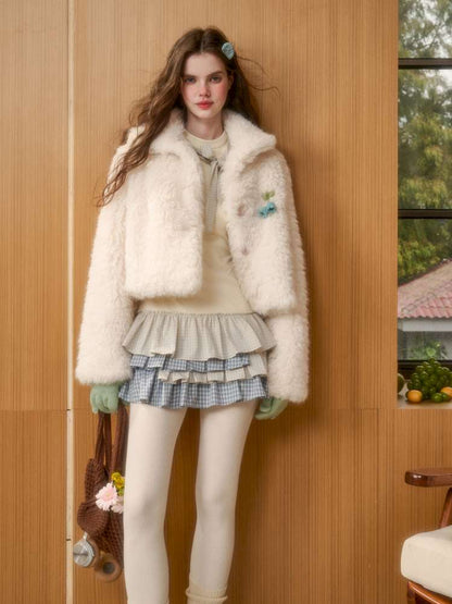 Organic Cotton Lake Blue Spliced Pleated Skirt【s0000014889】