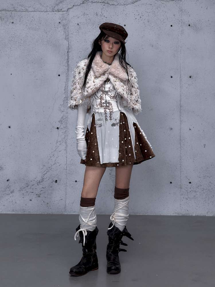 Vintage Baroque Velvet Check Dress【s0000014935】