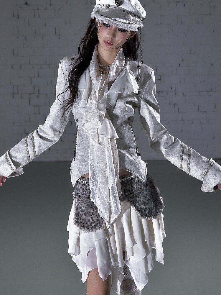 Streamer Snood Chiffon Leather Jacket【s0000015942】