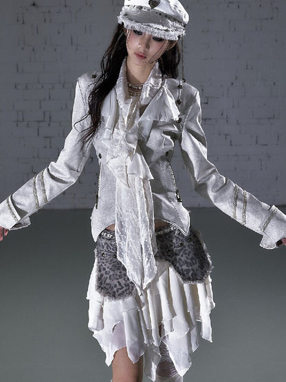 Streamer Snood Chiffon Leather Jacket【s0000015942】