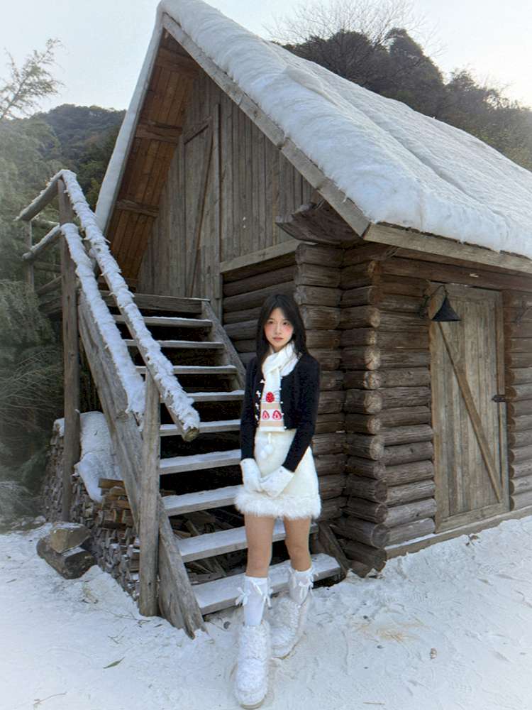 Strawberry Cake Jacquard Knit Scarf【s0000014943】