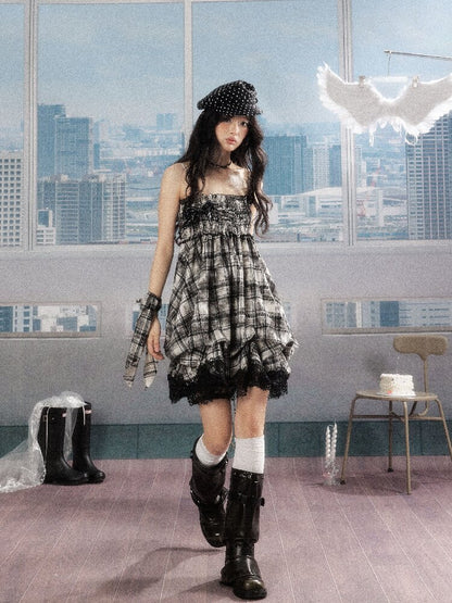 Lace Patchwork Plaid Sundress【s0000016277】
