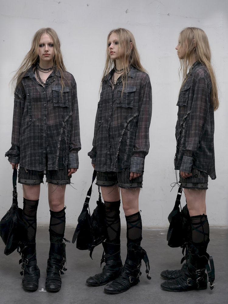 Polka dot plaid sun loose shirt【s0000012622】