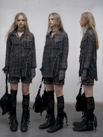 Polka dot plaid sun loose shirt【s0000012622】