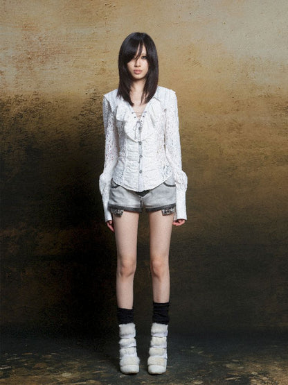 Ruffle Double Layer Collar Slim Shirt【s0000011814】