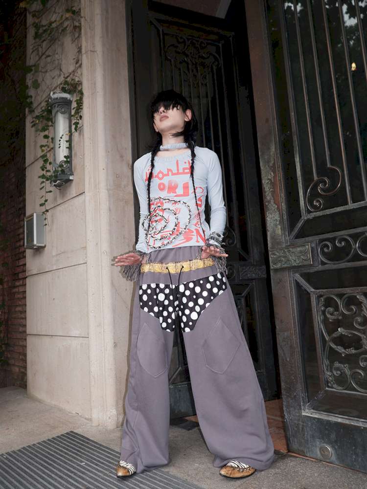 Polka Dot Paneled Wide Leg Pants【s0000015150】