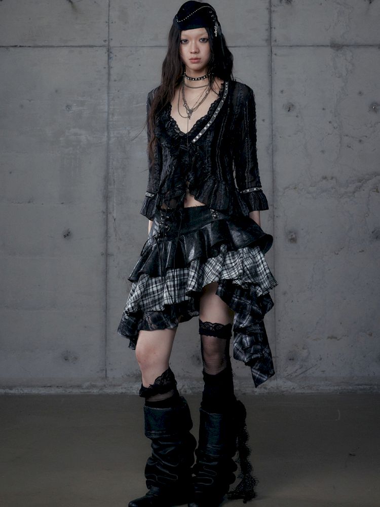 Heavy leather bustier skirt【s0000013467】