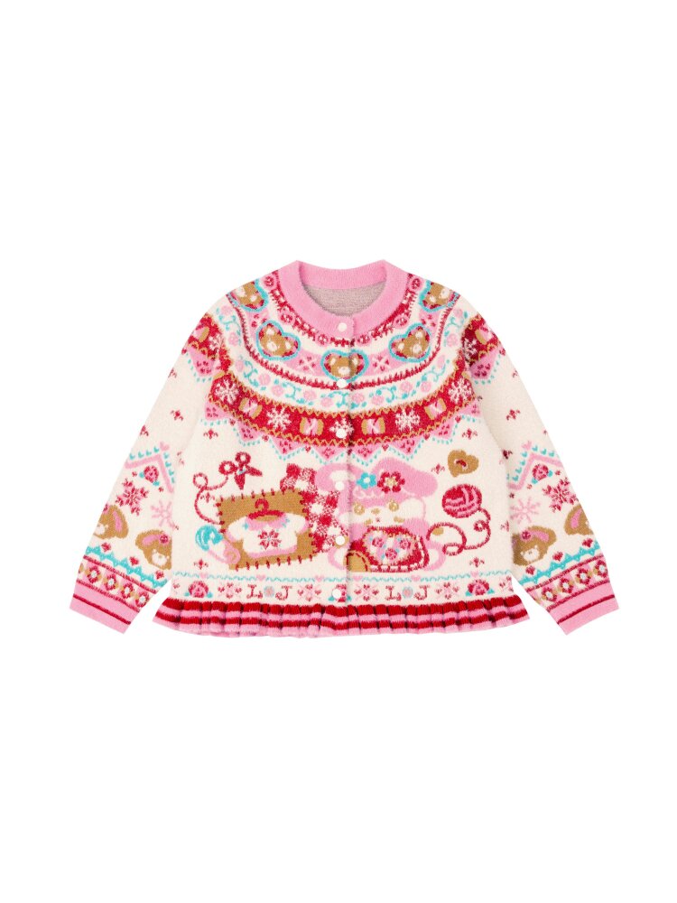 Red Pink Mink Wool Rabbit Cardigan【s0000015572】