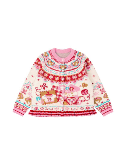 Red Pink Mink Wool Rabbit Cardigan【s0000015572】