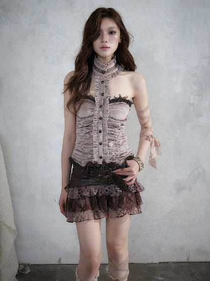Baroque Lace Patchwork Halter Top【s0000017982】