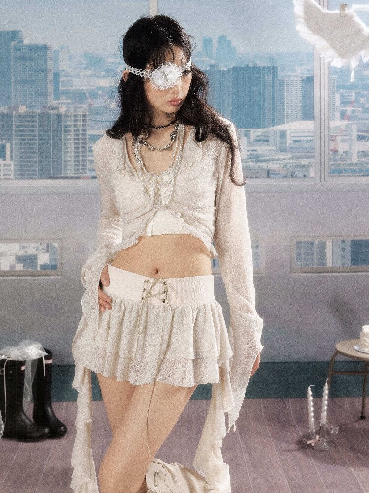 Irregular Ruffled Lace Shirt【s0000016280】